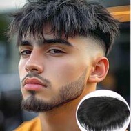 1pc Men's Human Hair Short Buzz Cut Toupee -13x18cm, Natural Black, Transparent PU, Invisible Hairpi