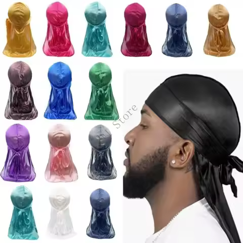Long Tail Head Wrap Durag Hat for Men Comfortable Quick Drying Silky Pirate Hat for Braid Dreadlocks