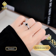 SST Titanium Ring with 4 Black Leaf Flower Face and 1 Stone Ring N231T