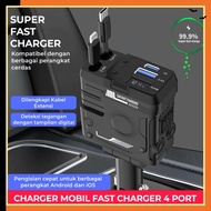 4-in-1 Car Charger with Fast Charging QC 3.0 Retractable PD 66W Type C & iphone