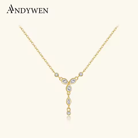 ANDYWEN 925 Sterling Silver Gold Cross Flower PARADIS NECKLACE Pendant Long Chain Necklace Fine Jewe