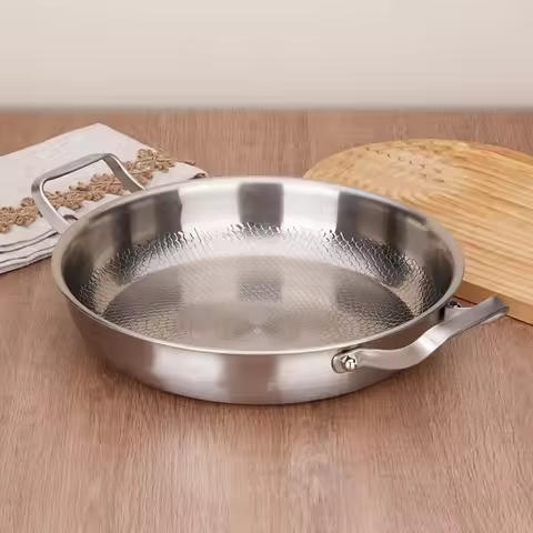 Titanium Alloy Double Ear Frying Pan Non-stick Hammer Pattern Frying Pot Flat Bottomed Uncoated Cook