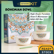 Bohemian Bowl With Lid Ceramic Bowl Container Set Bowl Food Storage Container Giftbox Doorgift Mangkuk Keramik