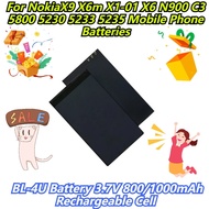 BL-4U Battery 3.7V 800/1000mAh Rechargeable Cell For NokiaX9 X6m X1-01 X6 N900 C3 5800 5230 5233 523