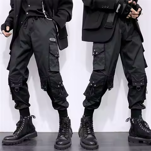 Y2k Classic Design Multi Flap Pockets Cargo Pants,Men's Loose Fit Drawstring Harem Cargo Jogger Pant