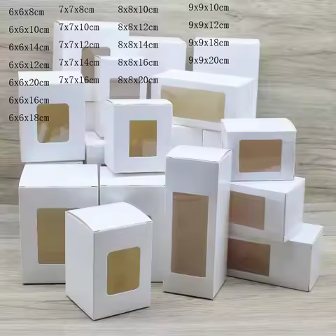 New 10Pcs Rectangle Window Box 6X6/7x7/8x8/9x9x High Paper Package Box White/ Kraft Gifts Candy Wedd