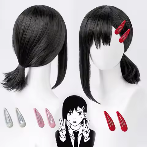 Higashiyama Kobeni Cosplay Wig Chainsaw Man Cosplay 38cm Black Pigtail Heat Resistant Synthetic Hair