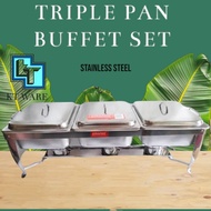 KT WARE ZIRAFAH TRIPLE FOOD PAN CHAFING DISH 3636 BERKAS LAUK CATERING SET JAMUAN DOME SET HALF SIZE