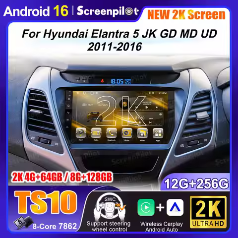 Android 16 For Hyundai Elantra 5 JK GD MD UD 2011-2016 Monitor Screen Multimedia Autoradio Navigatio