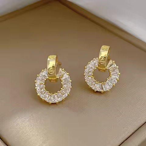 JUWANG New Classic Fashion Plated 14k Real Gold Luxury Sweet Girl Party Gift Exquisite Round Zircon 