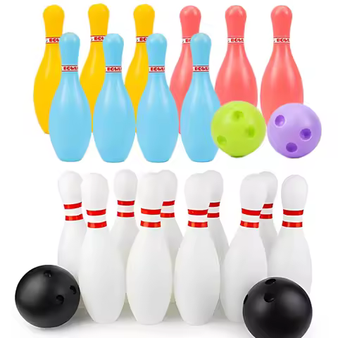 Bowling Set Plastic color 2Ball and 10Pins Bowling Games Outdoor Sports Indoor Exercise Ball Gutterb