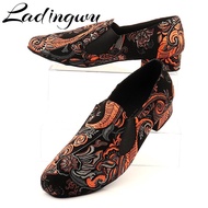 Ladingwu New Style Men Latin Dance Shoes Rumba Tango Dance Shoes Men Salsa National Standard Dance Shoes Embroidery Chinoiserie