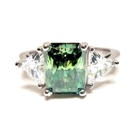 2CT 6x8MM Green Moissanite Ring for Women S925 Pure Silver Wedding Engagement Anniversary Jewelry Bo