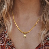 Vnox 26 Letter Stainless Steel  Necklaces,Gold Choker Initial Pendant Necklace Women Alphabet 3MM Bl