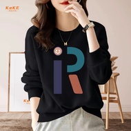 S-4XL Black University t Korean Version Brushed Plus Velvet Round Neck Sweatshirt Autumn Winter D003