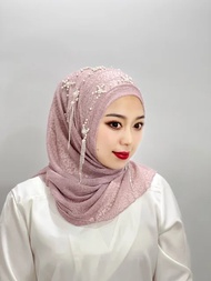 【Big-promotion】 Leaves Texture Mesh Pearl Hijab Robe Hijab Beaded Hijab Womens Scarf Headband Hijab
