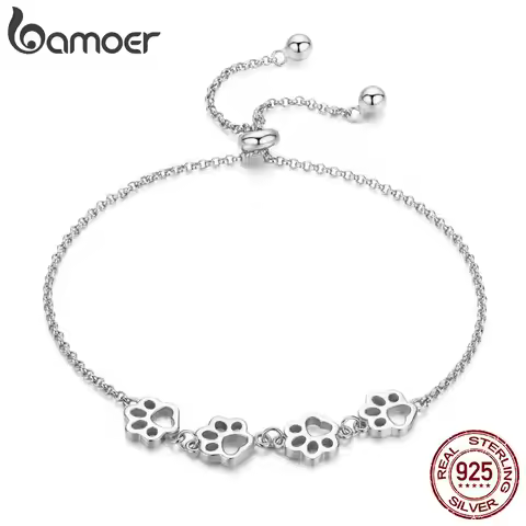 Bamoer Cat Paw Bracelet Pure 925 Sterling Silver Unique 4 Paws Design Bracelet Women Fine Jewelry Ni