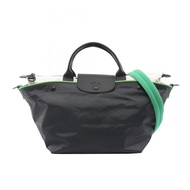 【二手】Longchamp LE PLIAGE RESCUE M 手提包，灰色/綠色帆布皮革，TOP提手包。