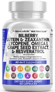 Eye Health Vitamins with Bilberry 6000mg Lutein & Zeaxanthin 40mg Lycopene 40mg Resveratrol 3000mg G