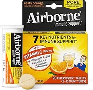 Vitamin C 1000mg - Airborne Zesty Orange Effervescent Tablets (20 count in a box), Gluten-Free Immun