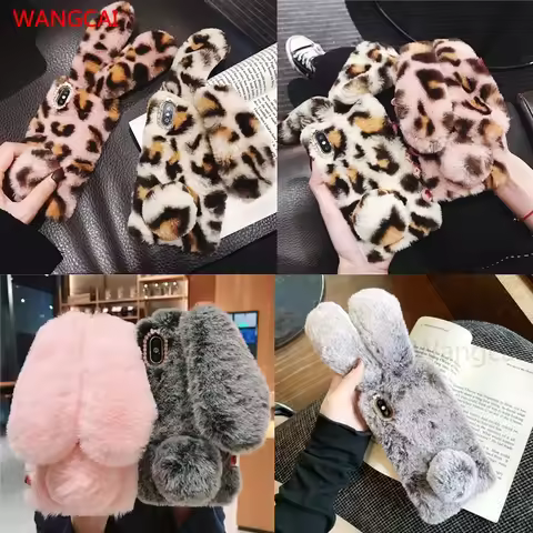 Cute 3D Rabbit Ears Fur Plush Case For Samsung Galaxy S24 Ultra S24+ FE A05 A05S A15 A25 A35 A55 F15