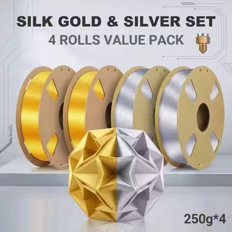 4 Pack Silk Gold PLA Filament 1.75mm 250g Spool +/-0.02mm High Precision 3D Printer Silk PLA 2 Color