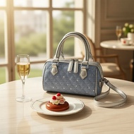 Y2K-Inspired Rhinestone Denim Boston Crossbody | Silver PU Zipper Mini Purse For Women Beg silang Rh