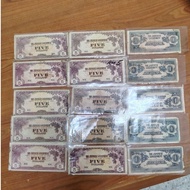 Malaya Japanese Occupation WW II 1 & 5 Dollar 1942 -1945 ( 15 Notes )