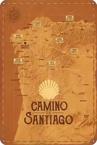 1PCS,Camino de Santiago Map map Poster Vintage Cute Metal Sign Gift Retro Novelty Cafe Store Garage 