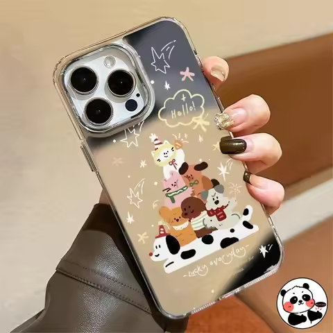 Cute Dog Cat Mirror Phone Case For Realme GT 8 7 5 Pro 3 Neo 7X 7 6 5 SE 240W V70 V60 V60S V23 V23i 