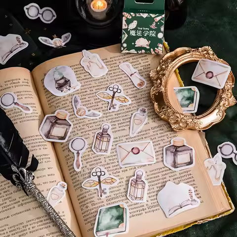 45Pcs/Box Mini Box Stickers Magic Academy Diary Adhesive Sticky Candles Vintage Scrapbooking School 