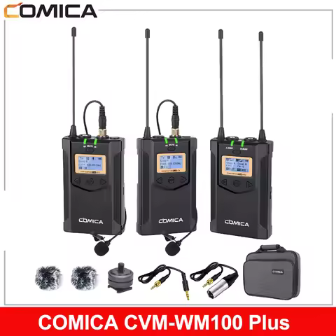 COMICA CVM-WM100 Plus 48-Channel Professional UHF Dual Wireless Lapel Microphone for Canon Nikon Son