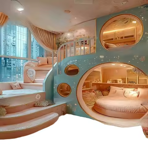 sky tree house upper and lower b ed rotating staircase second floor parent-child bed