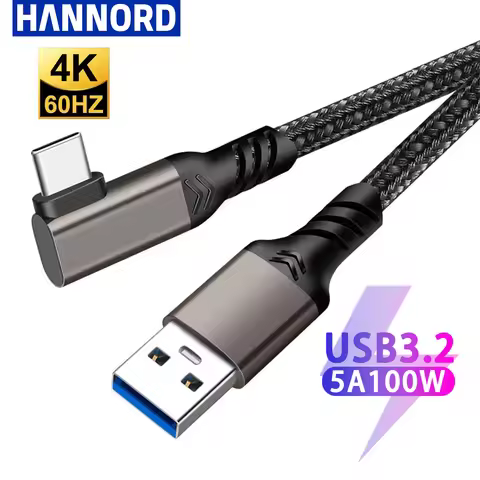 Hannord USB 3.2 Gen 2 Cable 10Gbps USB A to USB C 3A Fast Charge Elbow 1m 2m 5m for Oculus Quest 1/2