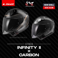 LS2 OF603 INFINITY II X CARBON OPEN FACE DOUBLE VISOR HELMET MATT GLOSS CARBON SAND BLUE WHITE SIRIM