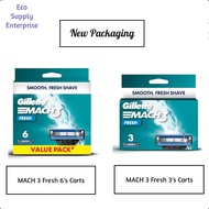 Gillette Mach3+ Fresh Cartridges 6's/Gillette March3+ Fresh Cartridges 3's