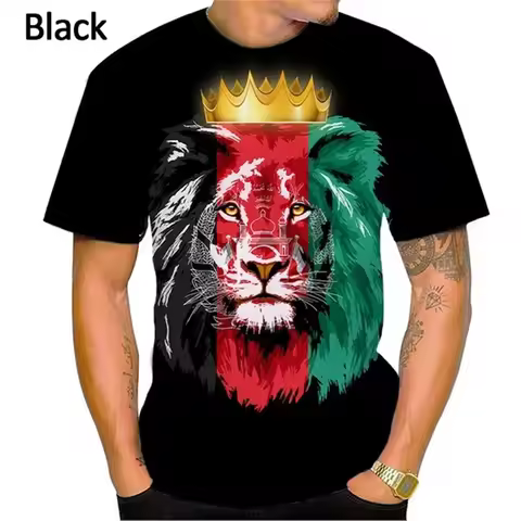 Summer Fashion 3D Printing Men's T-shirt Afghanistan Flag Casual Round Neck Unisex Short Sleeve Tops