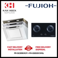 FUJIOH FR-SC2090 R/V 900MM INCLINED DESIGN COOKER HOOD + FH-GS5520 SVGL BLACK GLASS GAS HOB BUNDLE
