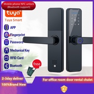 Tuya smart door lock with handle electronic digital lock password fingerprint unlock wooden door office door APP remote