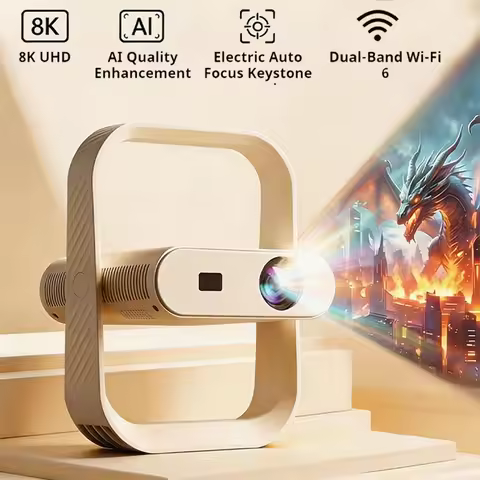 2026 HY370 Smart Projector Android Auto Focus 8K UHD BT5.4 WIFI6 70mm Ultra-Thin RGB Ambient Light H