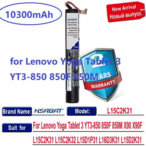 HSABAT L15C2K31 L15D2K31 10300mAh Battery for Lenovo Yoga Tablet 3 YT3-850 850F 850M