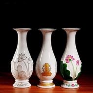 BW-8💚Yuantong Vase Ceramic Home Worship Lotus Great Compassion Mantra Gold Outline Lotus Worship Buddha Vase Buddhist Ha