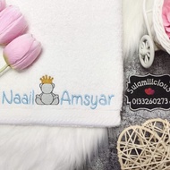 Bear Crown Towel Baby Sulam Nama Cotton Sulamilicious Tuala mandi newborn budak taska tadika Serap Air Birthday Gift