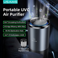USAMS Portable Car Air Purifier H13 HEPA Filter with UVC LED Sterilizer and Aroma Therapy Small Desktop Personal Air Purifier For Car/Office/Travel/Home
