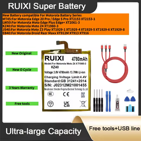 RUIXI Battery compatible For Motorola Edge 20 Pro / Edge S Pro/Edge Plus/Z4 /Moto Z3 Play/Droid Razr