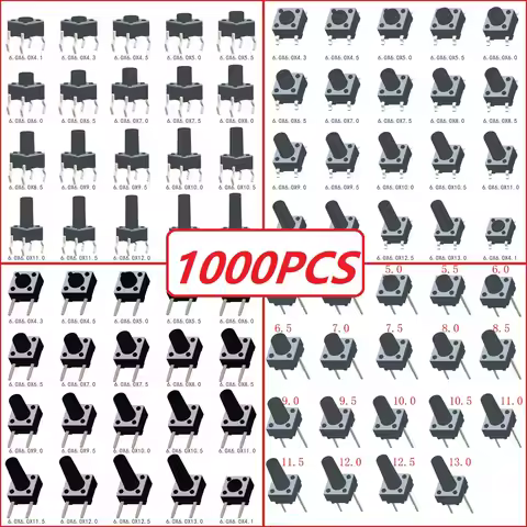 1000PCS 6X6X4.1/4.3/4.5/5/5.5/6/6.5/7/7.5/8/8.5/9/9.5/10/10.5/11/11.5/12/12.5/13mm DIP SMT 4Pin 2Pin