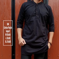 Kurta Sleeve 3 / 4 Cotton Poplin Plain Muslim Men 1802 Ness - Black M, L, Xl