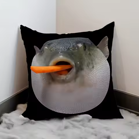 Double Sided Contemporary Puffer Fish Meme Soft Throw Pillow Cover for Bed Sofa and Lounge Chair Hom
