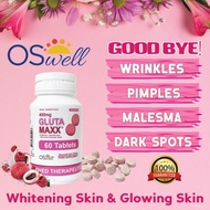 Oswell Gluta Maxx (60 tablets) | Skin whitening | Moisturize | Glowing skin | Removes pimples acne w