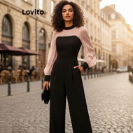 Lovito Elegant Jumpsuit Plain Fabric Stitching Jumpsuit for Women LNE68400\6